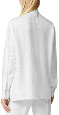 (W) ヴェルサーチ FW23 ホワイトジャガード 長袖シャツ リボンカラー付き 1014489-1A10059-1W000 Shop (W) ヴェルサーチ FW23 ホワイトジャガード 長袖シャツ リボンカラー付き 1014489-1A10059-1W000