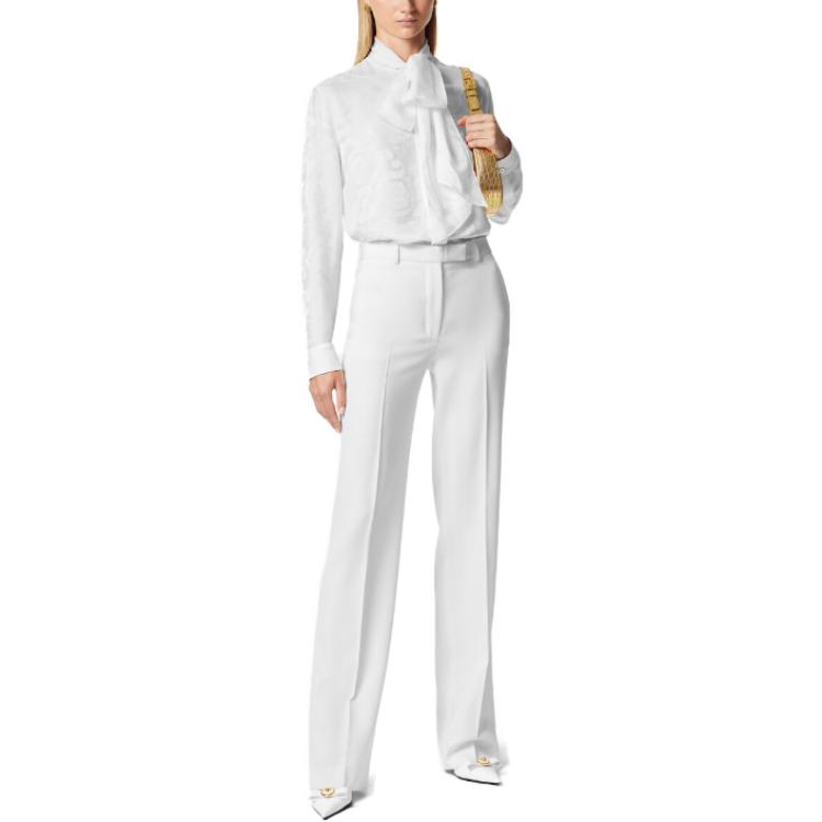 (Women) VERSACE FW23  White Jacquard Long-Sleeve Shirt with Ribbon Collar 1014489-1A10059-1W000 圖 5