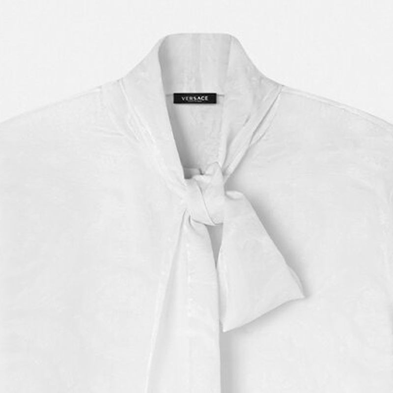 (Women) VERSACE FW23  White Jacquard Long-Sleeve Shirt with Ribbon Collar 1014489-1A10059-1W000 圖 7