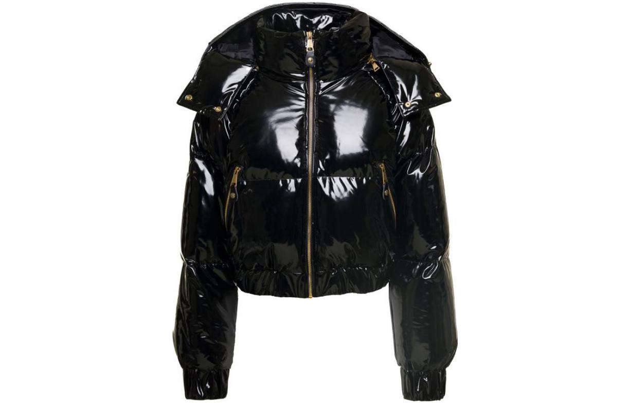 (Women) VERSACE FW23 Glossy Zip-Up Hoodie Jacket Long Sleeve  Black 75HAU402-CQD05-899