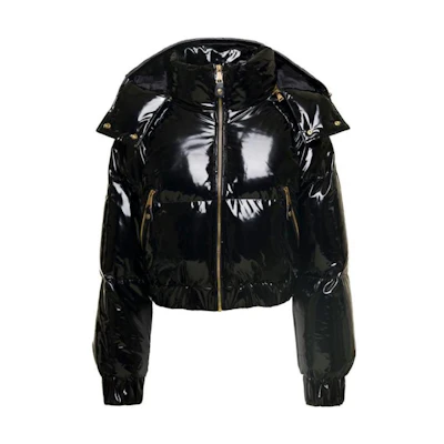 (Women) VERSACE FW23 Glossy Zip-Up Hoodie Jacket Long Sleeve Black 75HAU402-CQD05-899