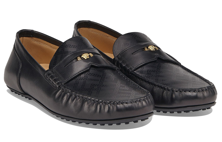 (W) Versace Greca Argyle Leather Loafers 'Black' 圖 3