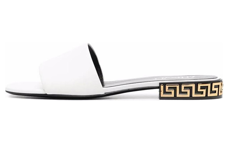 (W) Versace Greca Labyrinth 'White Open-Toe Slides'