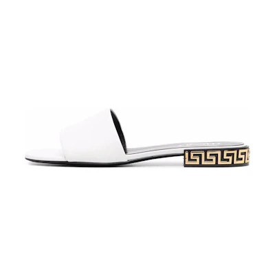 (W) Versace Greca Labyrinth 'White Open-Toe Slides'