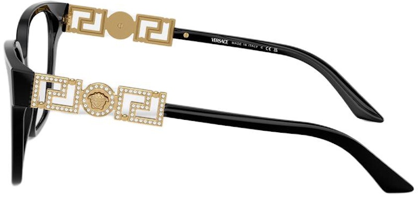 (W) 베르사체 그레카 스트라스 블랙 여성용 비정형 광학 안경 아세테이트 메탈 크리스탈 O3358B-OGB154 Shop (W) 베르사체 그레카 스트라스 블랙 여성용 비정형 광학 안경 아세테이트 메탈 크리스탈 O3358B-OGB154