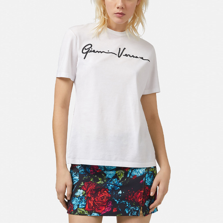 Shop (W) 버르사체 GV 자수 코튼 크루넥 티셔츠 - 화이트 A85757-A228806-A2048