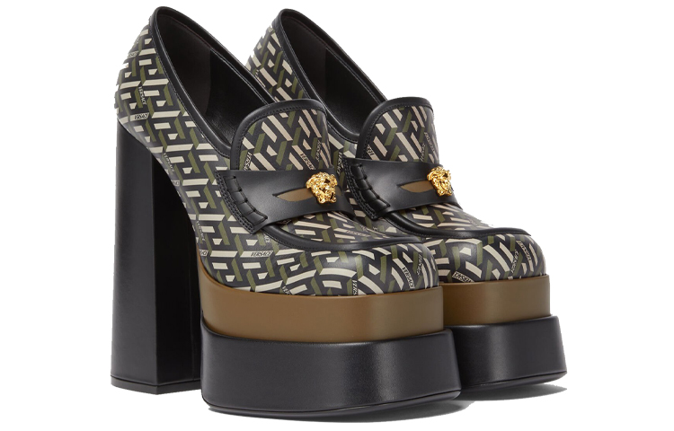 Lookbook (W) Versace Sepatu Hak Tinggi Loafer &#x27;Khaki&#x27; 1001790-1A01733_5B15V