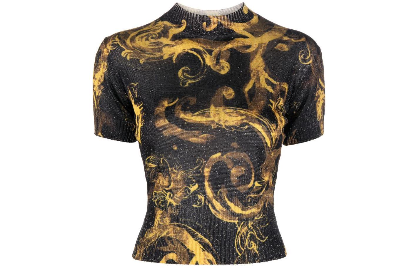 Order (Women) Versace Jeans Couture  Baroque Sequin Knit Polo SS24 Gold Top 76HAFMN8-CMN45-G89