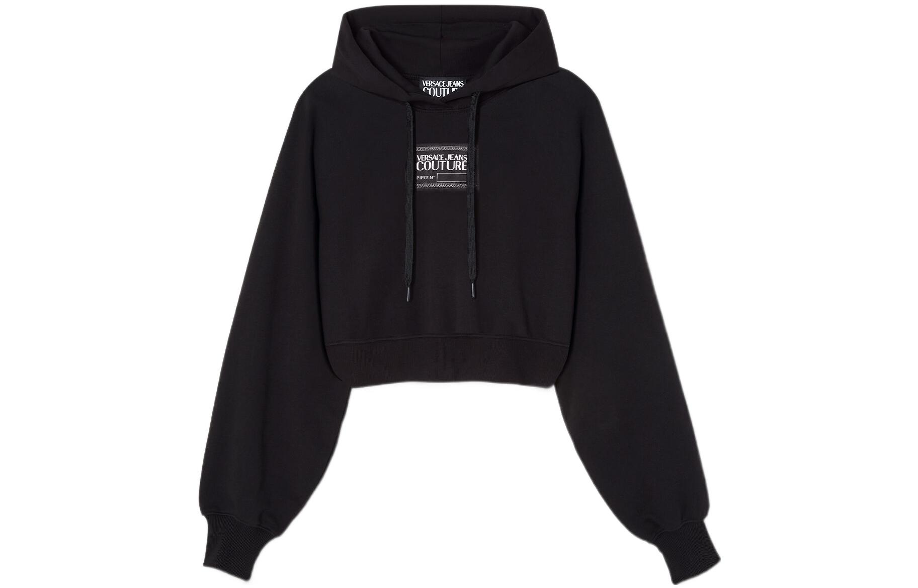 (Women) VERSACE JEANS COUTURE  Black Letter Print Cropped Hoodie. E73HAIT03-ECF01O-E899