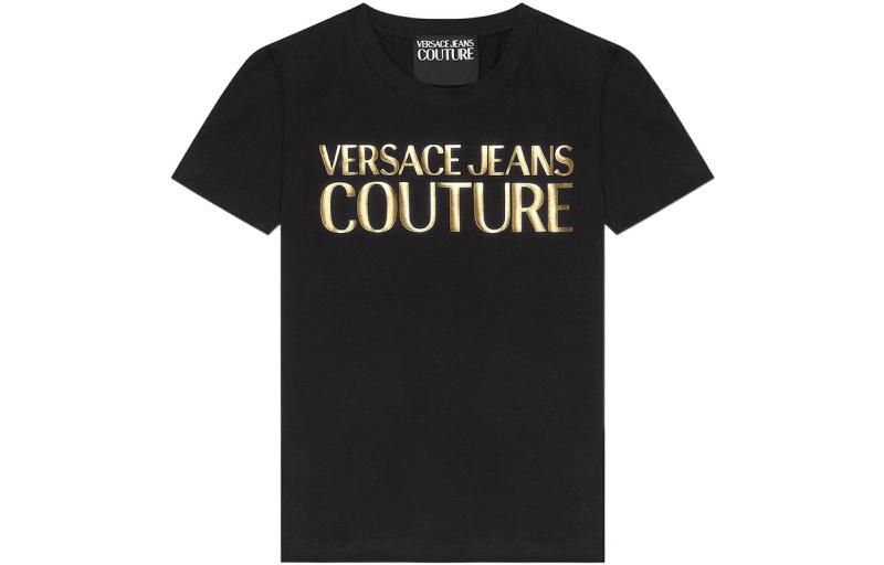 (Women) Versace Jeans Couture  Black Logo Crew Neck T-Shirt SS22. E72HAHT01-ECJ03T-EG89