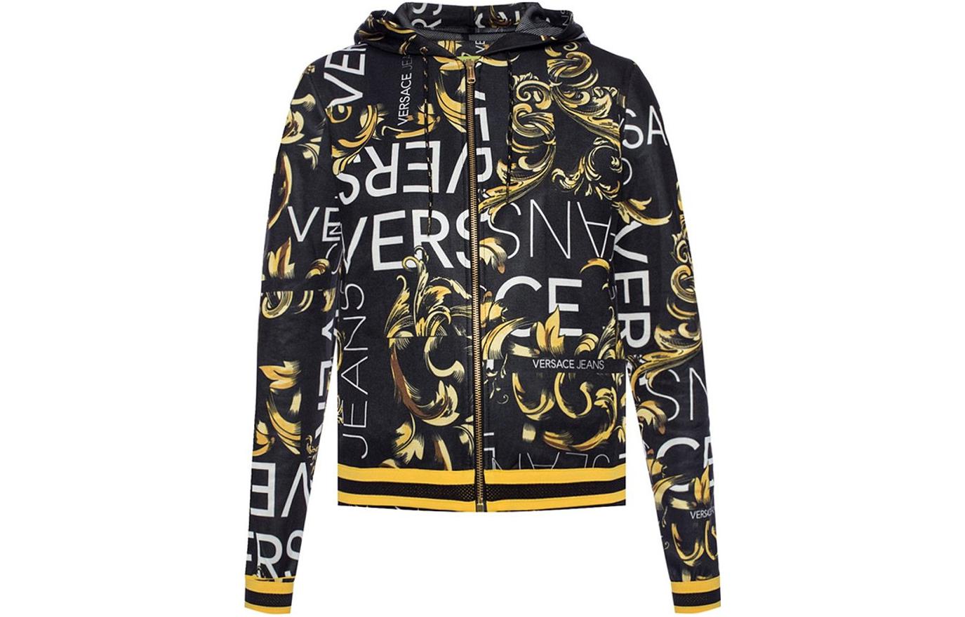 (Women) VERSACE JEANS COUTURE  Full Print Letter Zip Hoodie Black. B6HTA776-S0497-899