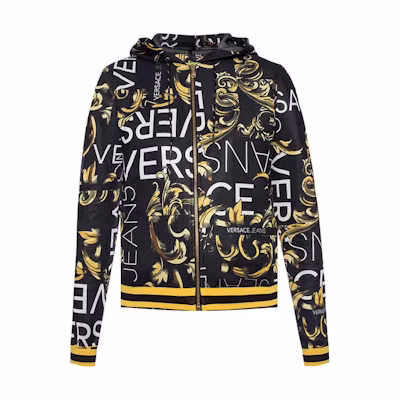 (Women) VERSACE JEANS COUTURE Full Print Letter Zip Hoodie Black. B6HTA776-S0497-899
