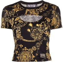 (Women) VERSACE JEANS COUTURE Baroque Print Cutout T-Shirt Women’s Black. 71HAH604-JS015-G89 (Women) VERSACE JEANS COUTURE Baroque Print Cutout T-Shirt Women’s Black. 71HAH604-JS015-G89
