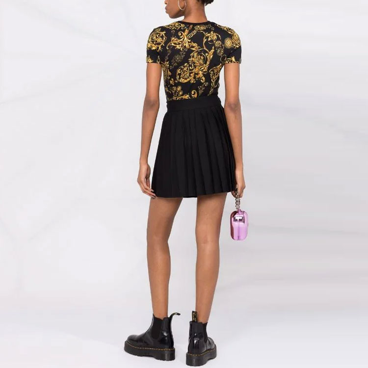 Shop (W) ヴェルサーチジーンズクチュール バロック柄カットアウトTシャツ レディース ブラック 71HAH604-JS015-G89