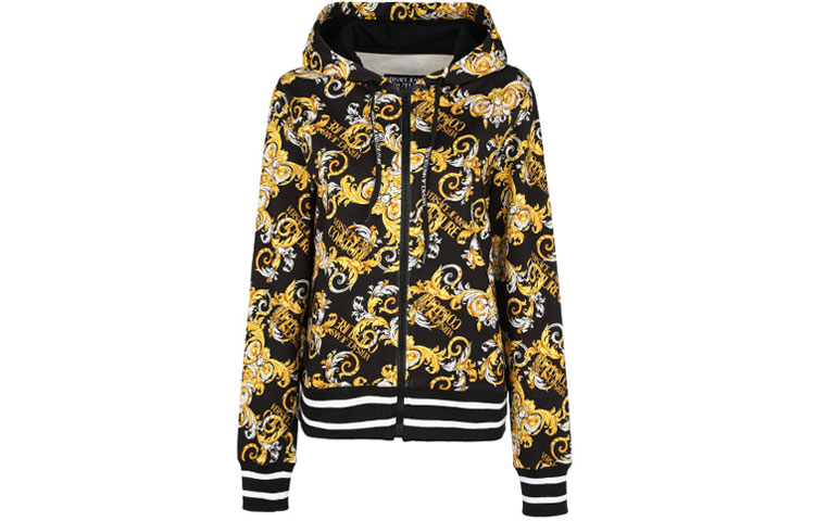(Women) VERSACE JEANS COUTURE Black Printed Hoodie Zip-Up Jacket. B6HZA79-5S083-0899