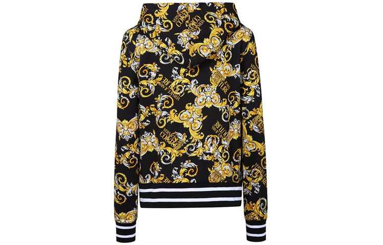 Lookbook (W) 范思哲牛仔黑色印花连帽拉链外套。 B6HZA79-5S083-0899