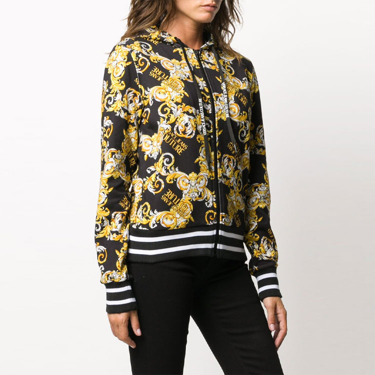 Details for (W) 范思哲牛仔黑色印花连帽拉链外套。 B6HZA79-5S083-0899