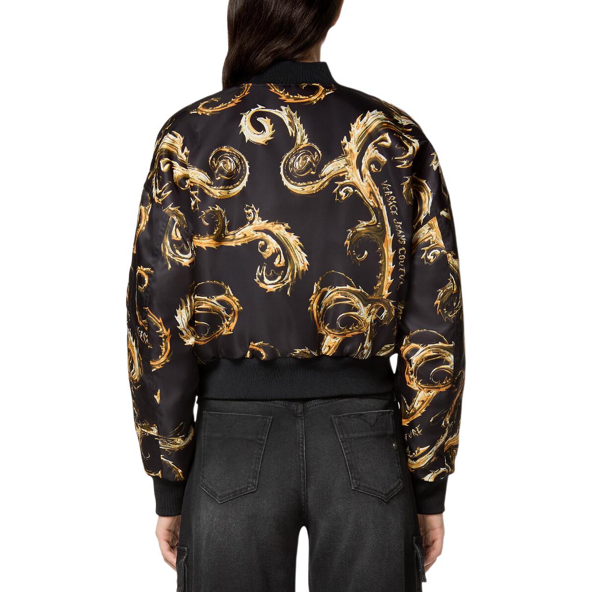 Shop (Women) VERSACE JEANS COUTURE Floral Zip-Up Bomber Jacket Women’s Black FW24 E77HAS408-ECQD64-EG89