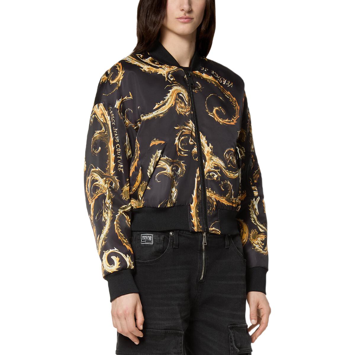 Purchase (Women) VERSACE JEANS COUTURE Floral Zip-Up Bomber Jacket Women’s Black FW24 E77HAS408-ECQD64-EG89