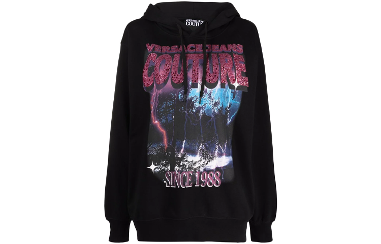 Order (W) 베르사체 진 꾸뛰르 FW21 블랙 로고 그래픽 후드티 71HAIP10-CF01P-899