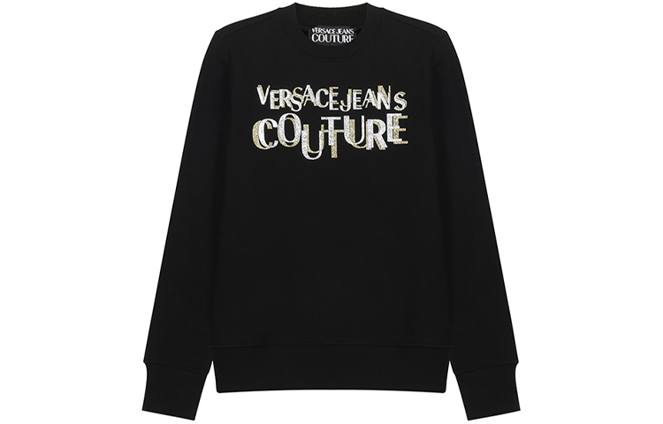 (Women) VERSACE JEANS COUTURE FW21 Black Logo Sequin Glitter Detail Sweatshirt 71HAIT02-CF00T-G89