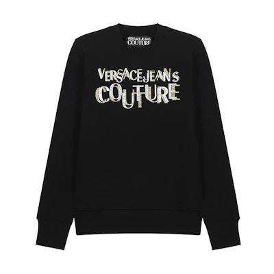 (Women) VERSACE JEANS COUTURE FW21 Black Logo Sequin Glitter Detail Sweatshirt 71HAIT02-CF00T-G89