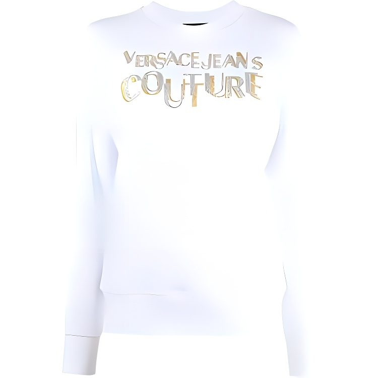 (Women) VERSACE JEANS COUTURE FW21 Sequin Logo Crewneck Sweatshirt White. 71HAIT02-CF00T-G03