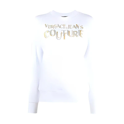 (Women) VERSACE JEANS COUTURE FW21 Sequin Logo Crewneck Sweatshirt White. 71HAIT02-CF00T-G03