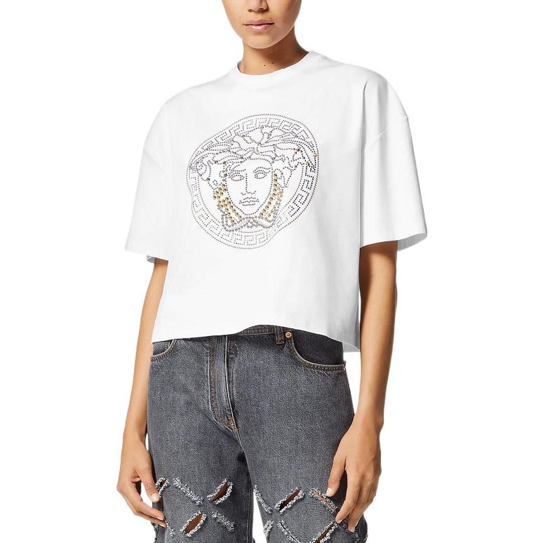 Shop (W) 버르사체 진스 쿠튀르 FW22 그래픽 프린트 화이트 반팔 티셔츠 10090831A-065251-W000