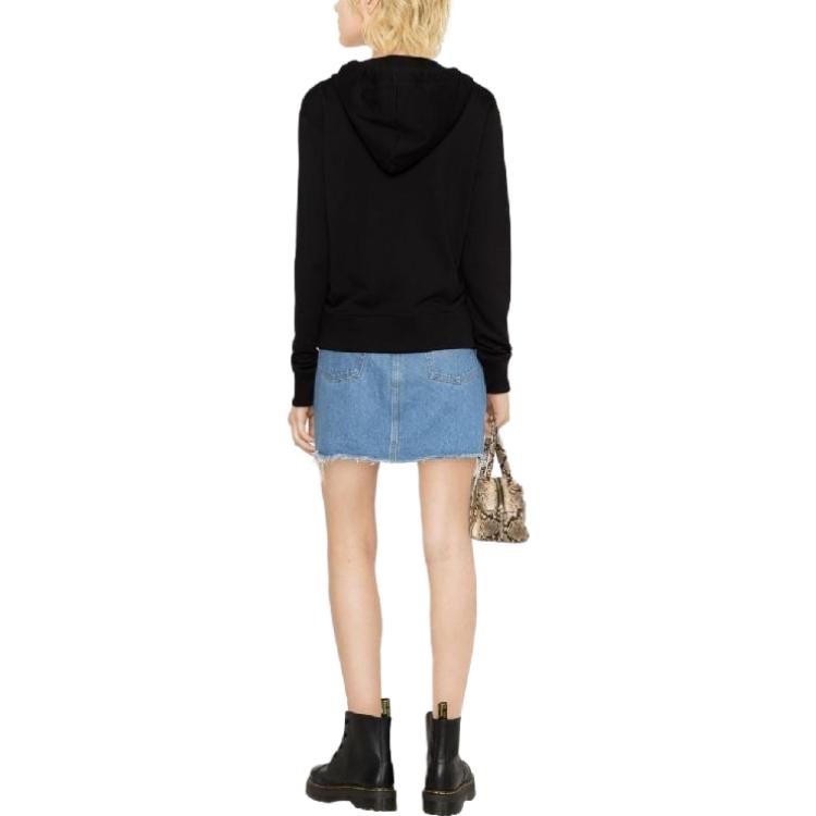 Shop (W) 베르사체진스 쿠튀르 FW23 블랙 로고 자수 집업 스웨트셔츠. 75HAIT06-CF06T-G89