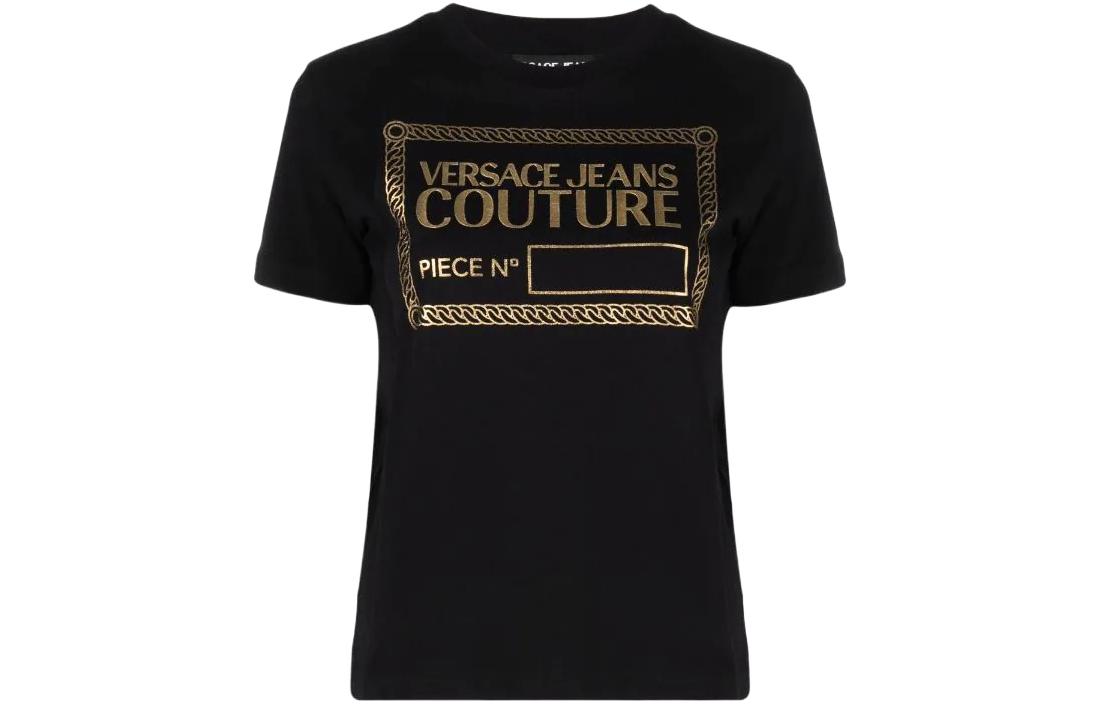 (Women) Versace Jeans Couture Logo Print Cotton T-Shirt Black Women SS22. 72HAHT17-CJ00O-G89