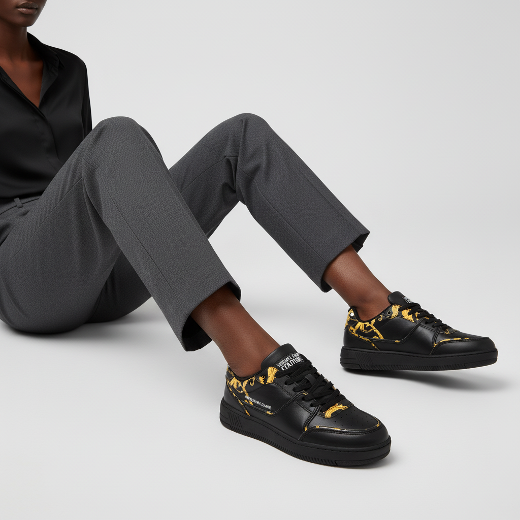 (W) Versace Jeans Couture Low-Top Sneakers 'Black Leather' 圖 2