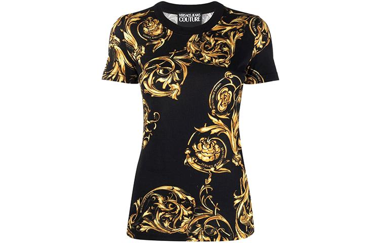 Order (W) ヴェルサーチ ジーンズ クチュール SS22 バロックプリント 黒 半袖Tシャツ 72HAH608-JS049-G89