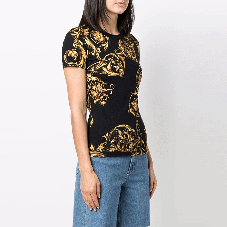 Purchase (W) ヴェルサーチ ジーンズ クチュール SS22 バロックプリント 黒 半袖Tシャツ 72HAH608-JS049-G89