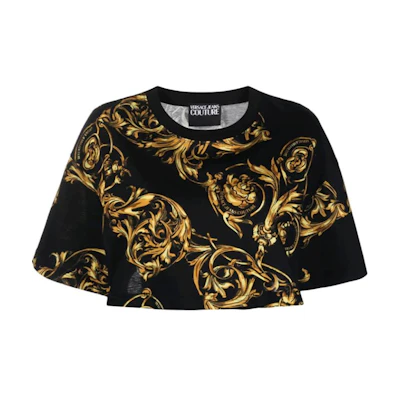 (Women) VERSACE JEANS COUTURE SS22 Black Printed Crop T-Shirt. 72HAH623-JS049-G89