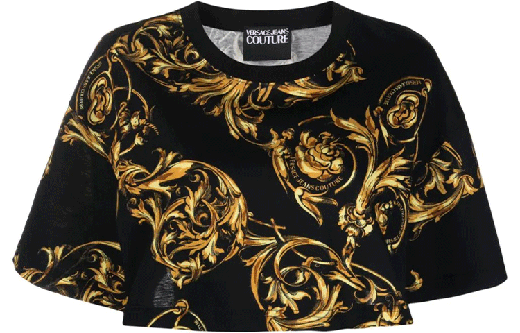 Order (W) VERSACE JEANS COUTURE SS22 Baju T Hitam Cetakan Pendek Wanita. 72HAH623-JS049-G89