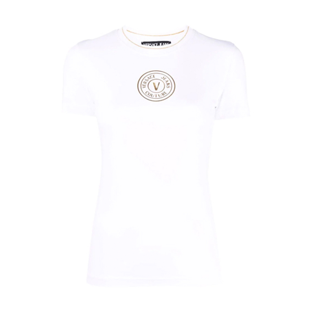 (Women) VERSACE JEANS COUTURE SS22  White Logo Print T-Shirt. 72HAHT03-CJ03T-G03