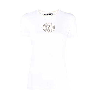 (Women) VERSACE JEANS COUTURE SS22 White Logo Print T-Shirt. 72HAHT03-CJ03T-G03