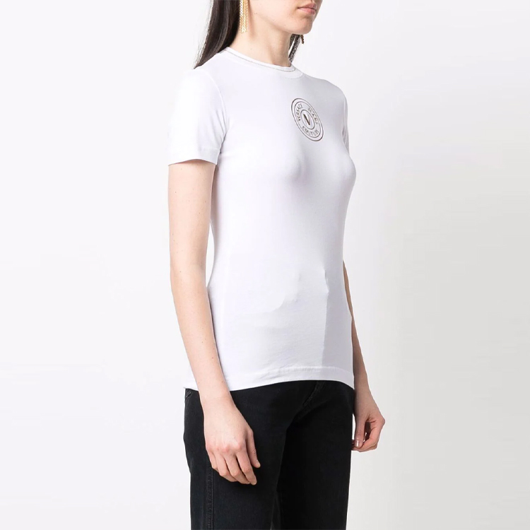 Shop (W) VERSACE JEANS COUTURE SS22 Baju-T Putih Cetakan Logo. 72HAHT03-CJ03T-G03