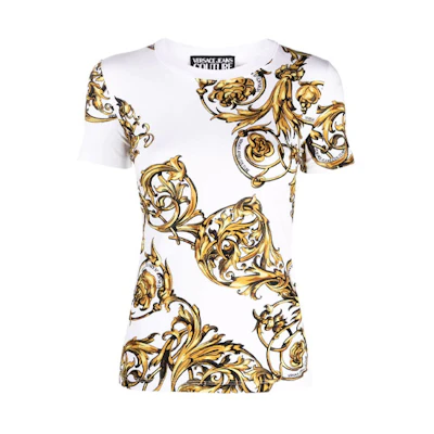 (Women) Versace Jeans Couture SS22 Barocco Print White T-Shirt. 72HAH608-JS049-G03