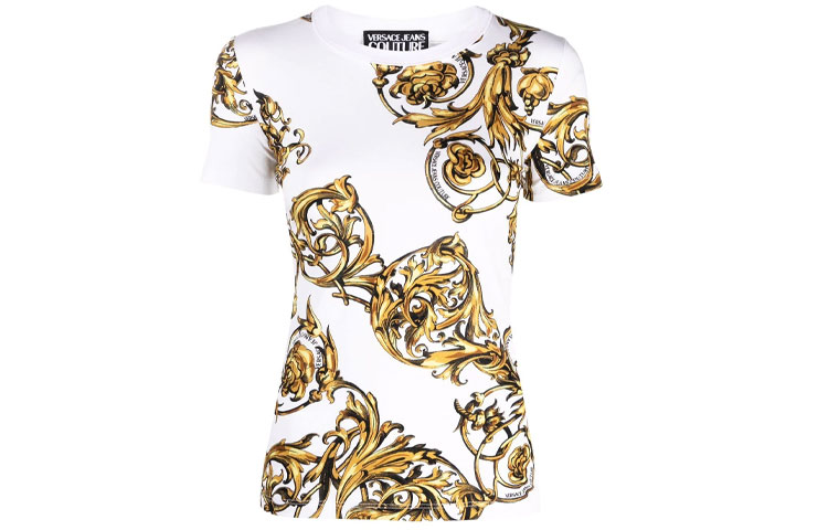 Order (W) Camiseta Blanca Versace Jeans Couture SS22 Estampado Barocco. 72HAH608-JS049-G03