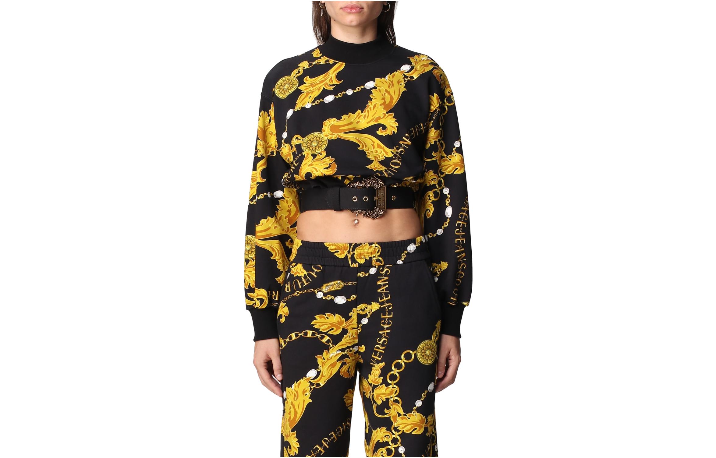 (Women) VERSACE JEANS COUTURE SS23  Black Baroque Print Cropped Crewneck Sweatshirt 75HAI311-FS111-G89 圖 2