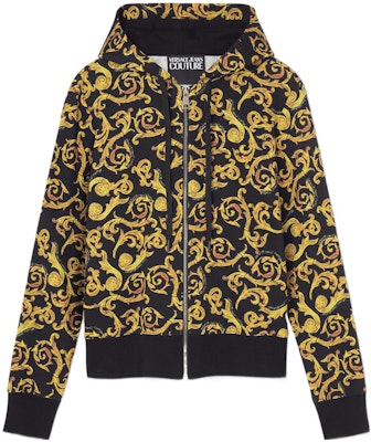 (W) VERSACE JEANS COUTURE SS23 Hitam Emas Logo Print Sweatshirt dengan Resleting. E74HAI306-EFS059-EG89 Order (W) VERSACE JEANS COUTURE SS23 Hitam Emas Logo Print Sweatshirt dengan Resleting. E74HAI306-EFS059-EG89