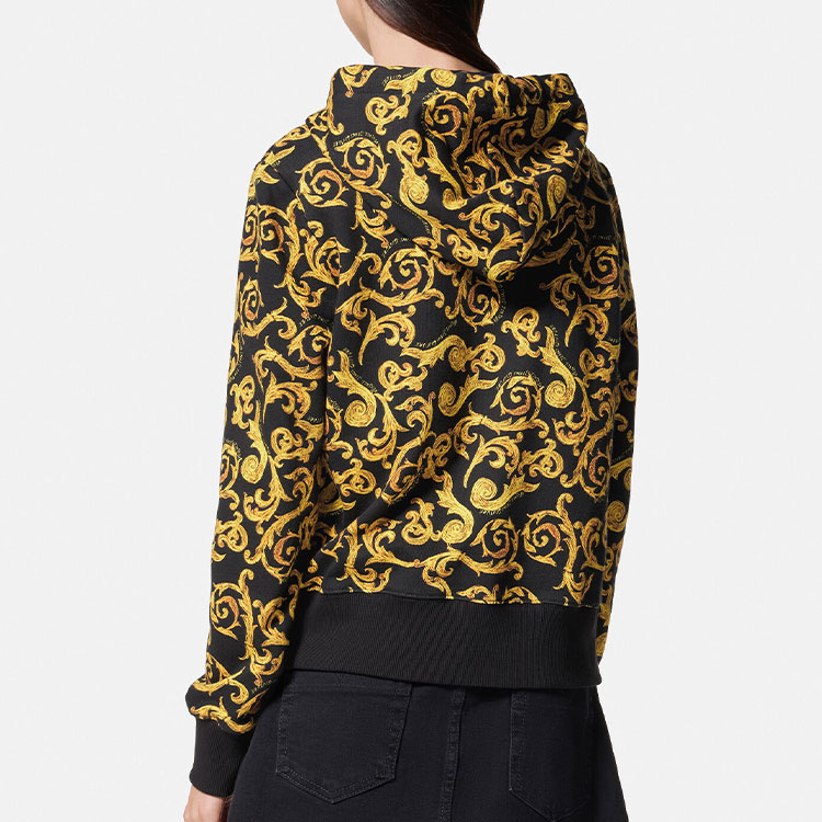 Purchase (W) VERSACE JEANS COUTURE SS23 Hitam Emas Logo Print Sweatshirt dengan Resleting. E74HAI306-EFS059-EG89
