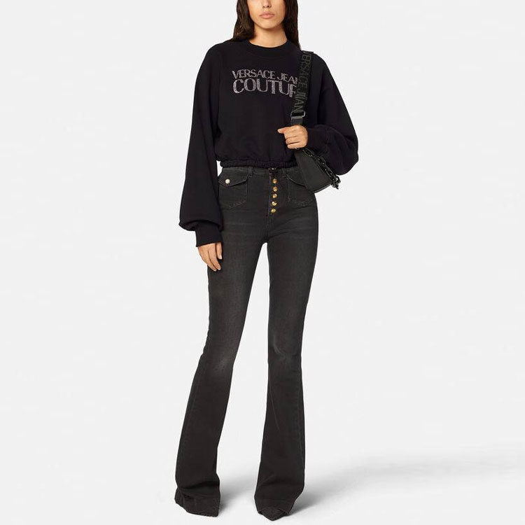 Lookbook (W) Sudadera Negra Cuello Redondo Estampado Logo VERSACE JEANS COUTURE SS23. E73HAIT05-ECF01T-E899