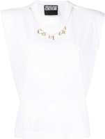 (Women) VERSACE JEANS COUTURE SS23 White Sleeveless Tee with Letter Necklace Detail 74HAH06-CJ00E-003 (Women) VERSACE JEANS COUTURE SS23 White Sleeveless Tee with Letter Necklace Detail 74HAH06-CJ00E-003