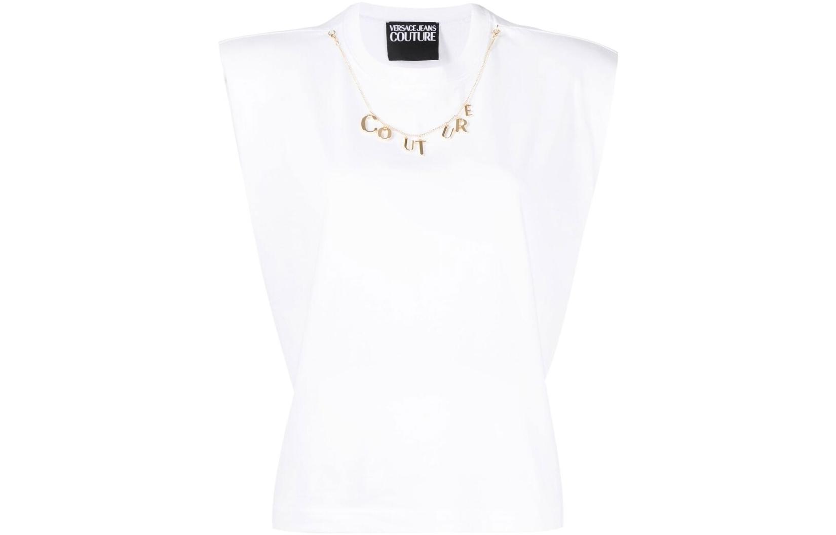 Order (W) Camiseta sin mangas blanca VERSACE JEANS COUTURE SS23 con collar de letras. 74HAH06-CJ00E-003