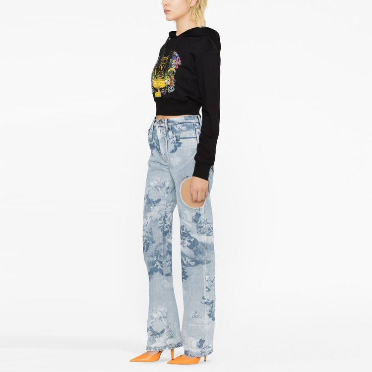 Purchase (W) VERSACE JEANS COUTURE SS23 花卉印花短版連帽上衣 黑色 74HAIF01-CF01F-G89