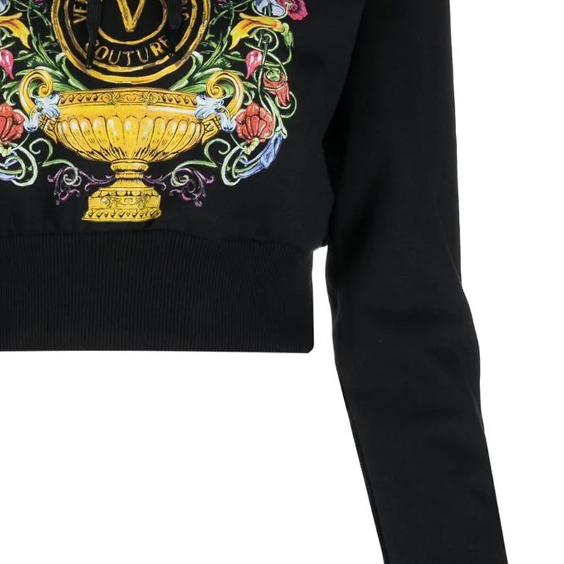 Sizing (W) VERSACE JEANS COUTURE SS23 花卉印花短版連帽上衣 黑色 74HAIF01-CF01F-G89