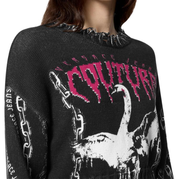 Details for (W) Top Corto de Punto Negro VERSACE JEANS COUTURE SS24 con Estampado Animal. E77HAFM08-ECMF16-E899